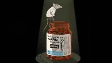 Scene from Pursuit of Happiness 2017 animated short showing consumerist satire
