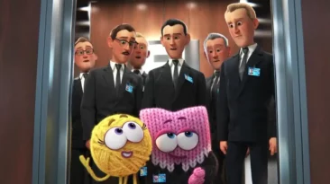 Scene from Purl (2019) SparkShorts film showing animated ball of yarn in office, symbolizing workplace inclusion
