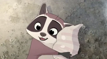 Scene from Far From the Tree animated short showing raccoons and emotional family themes