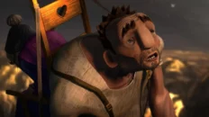 Man carrying his mother up a mountain in Urs 2009 film scene of sacrifice and love