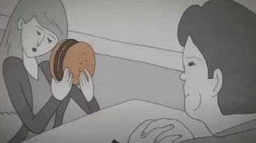 Scene from Fast Week 2015 animation satirizing fast food industry