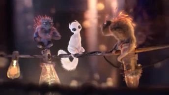 Luminous creatures in a romantic dance from Shine 2016 animated love story
