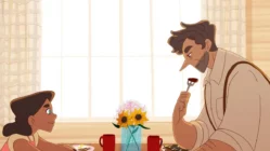 Scene from Animated Bounty 2019 showing emotional father and son animated storytelling
