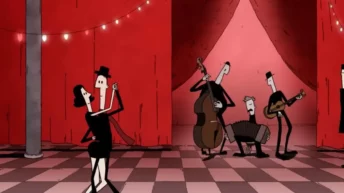 Still from Loop (2021) animated short film showing vibrant characters in breakthrough moment