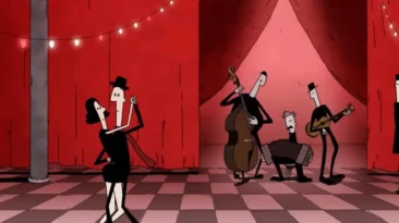 Still from Loop (2021) animated short film showing vibrant characters in breakthrough moment