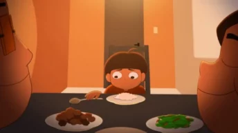 Scene from Opened 2022 animated short showing child with picky eating behavior