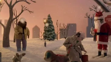 Fuzzy Feelings 2023 Apple holiday short showing animated characters sharing a festive, emotional moment