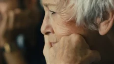 Scene from Nina & Irena 2023 showing a Holocaust survivor recounting her past