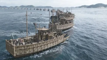 Scene from Hansan: Rising Dragon (2022) showcasing a naval battle led by Admiral Yi Sun-sin